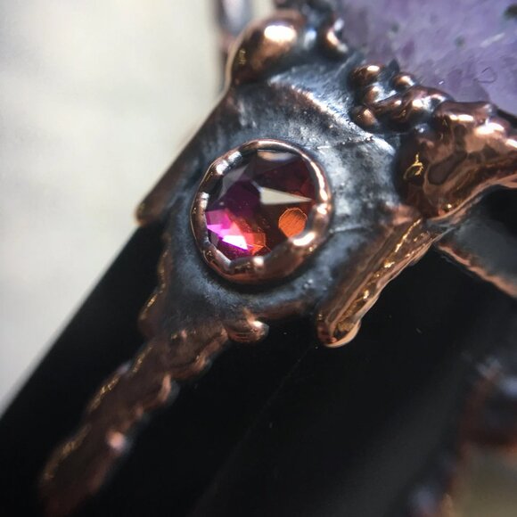 Obsidian, Spirit Amethyst Necklace in Electroformed Copper | Evening Star Amulet - Picture 4 of 12